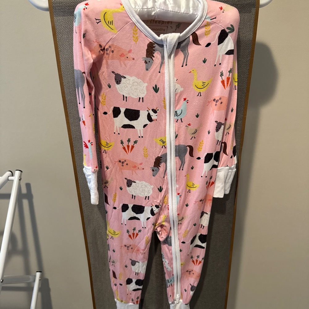 Little Sleepies Pink Farm Zippie 12-18M